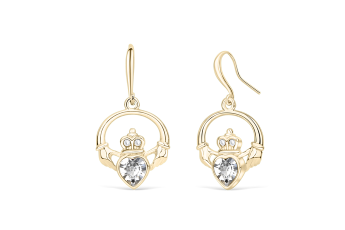 Claddagh Ring Earrings with Clear Crystal