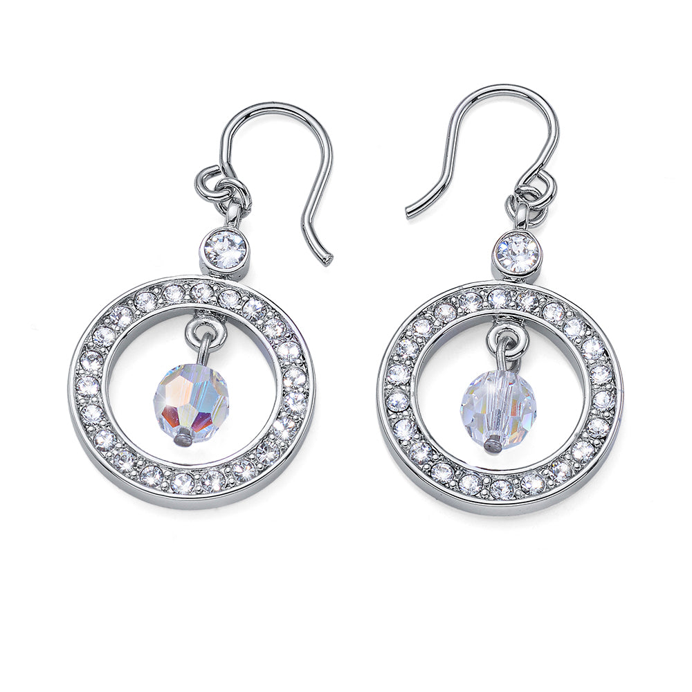 Sparkling Circle with Aurora Boreallis Bead Earrings