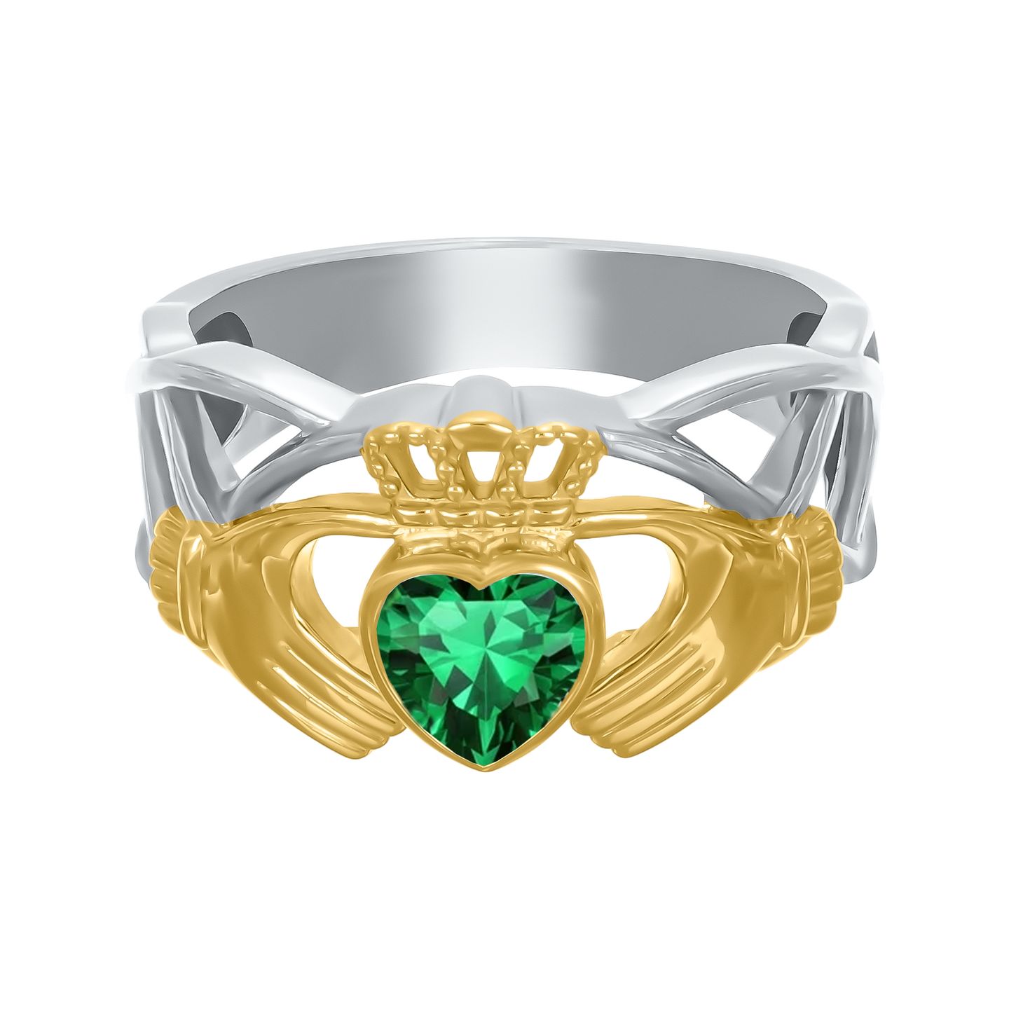 Celtic Crystal Claddagh Ring - Emerald Green